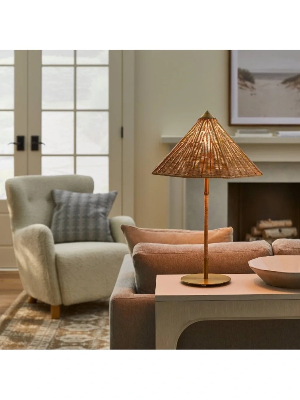 Studio McGee Rattan Shade Table Lamp in Natural and Brass